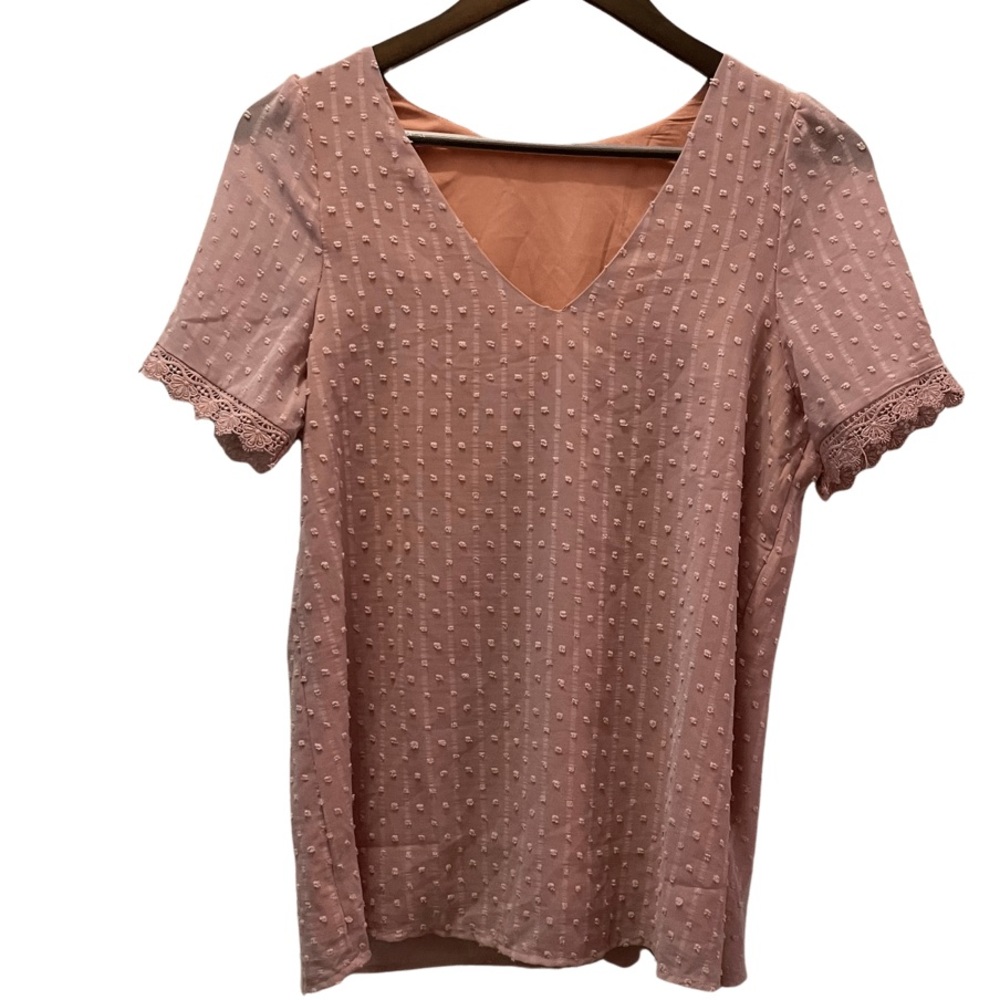 Women's Texture Polka Dot and Striped V-neck Blouse Top Size Small